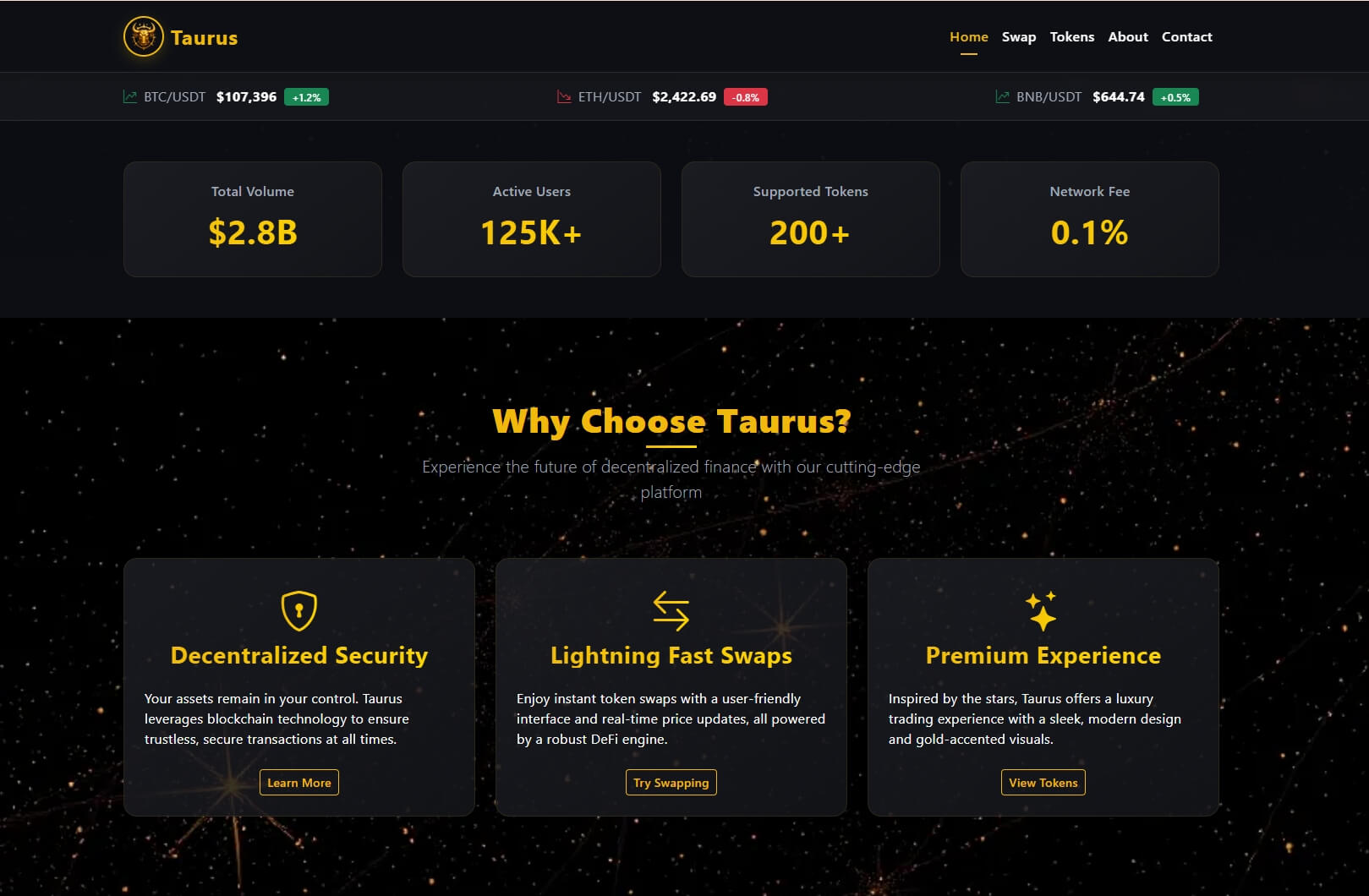Taurus DEX Main Trading Interface